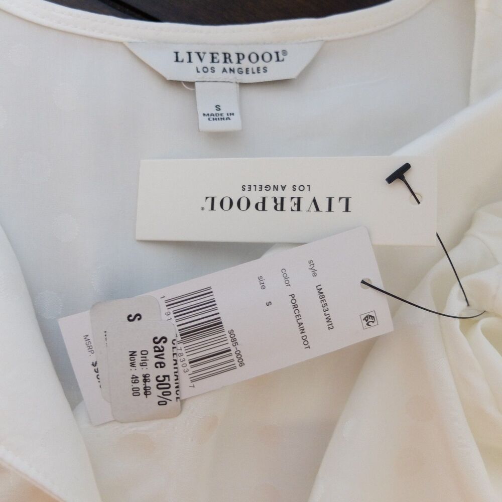 Liverpool Los Angeles Porcelain Dot Popover Woven Blouse Size S NWT - Picture 9 of 12